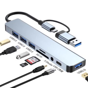 Support BC1.2 8 İn 1 Usb type-c usb 2.0/3.0 Audio 3.5 TF SD Çevirici Adaptör Çok Portlu Çoklayıcı Usb Hub