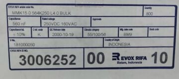 560NF 250V RM:15mm Kutu Tipi MKP Polyester Kondansatör - 800 ADET