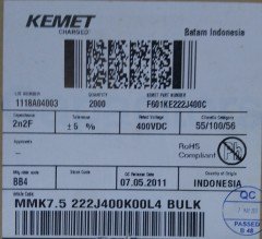2.2NF 400V Polyester Kondansatör %5 RM:7.5