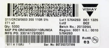 110R 603 Smd Direnç %5 CRCW0603110RJNEA VISHAY 5000 ADET